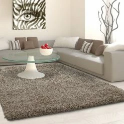 Xrugs Fluffy Shaggy Rug Taupe Plain Long Pile Carpet Small Large Living Room Mats Modern