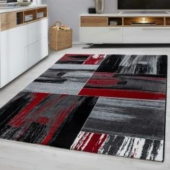 Xrugs Modern Rug Red Black Grey Check Pattern Carpets Lounge Runner Mat Small Large XL