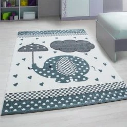 Xrug Elephant Nursery Rug White Grey Blue Childrens Animal Carpets Kids Room Baby Mat