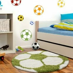 Xrug Football Rugs Green White Childrens Play Carpet Kids Bedroom Round Fluffy Mats