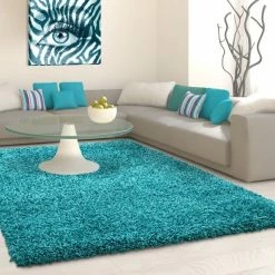 Xrugs Shaggy Rug Modern Blue High Pile Fluffy Mat Small Large Plain Living Room Carpet