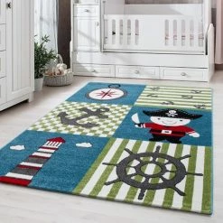 Xrugs Boys Bedroom Rug Blue Red Green Marine Theme Mat Baby Kids Play Childrens Carpet