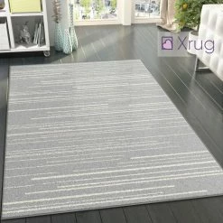 Xrugs Silver Grey Rug Cream Striped Pattern Mat Large Modern Bedroom Floor Carpet New