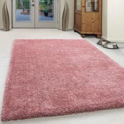 Xrugs Fluffy Rug Plain Dusty Pink Deep Pile Shaggy Mat Modern Living Room Carpet Round
