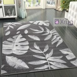 Xrugs Dark Grey Rug Modern Floral Pattern Anthracite Carpet New Large Bedroom Area Mat