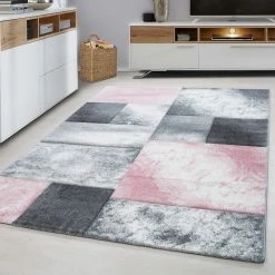 Xrugs Blush Pink Grey Rug Faded Geometric Pattern Large Small Living Room Bedroom Carpet Mat