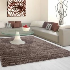 Xrugs Fluffy Shaggy Rug New Modern Brown Plain Mat Woven Bedroom Carpet Small Large XL
