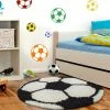 Xrug Football Rug Black White Childrens Boys Room Mat Round Fluffy Kids Floor Carpet