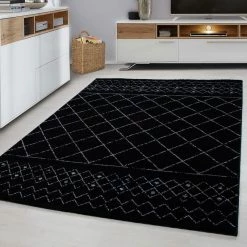 Xrugs Modern Black Rug Small Large Geometric Pattern Carpet Dining Room Lounge Mat New