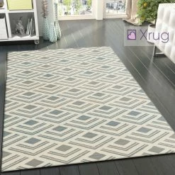 Xrugs Geometric Rug Modern Ivory Blue Diamond Pattern Mat Dining Room Bedroom Carpets