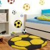 Xrug Boys Rugs Yellow Black Kids Football Mats Childrens Bedroom Round Fluffy Carpet