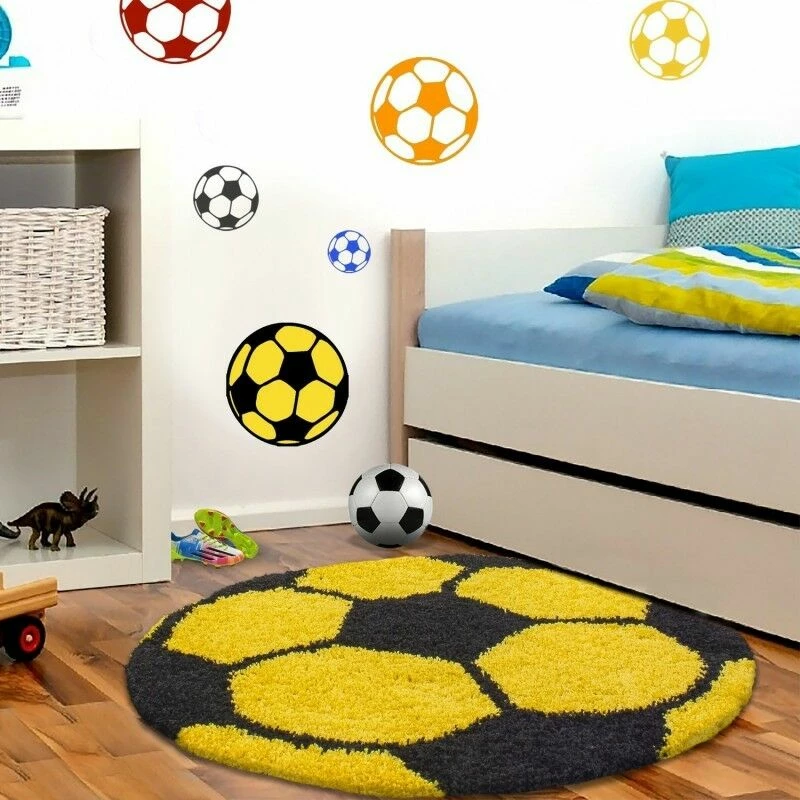 Xrug Boys Rugs Yellow Black Kids Football Mats Childrens Bedroom Round Fluffy Carpet 1 Xrug Boys Rugs Yellow Black Kids Football Mats Childrens Bedroom Round Fluffy Carpet