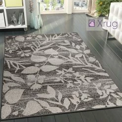 Xrugs Brown Patterned Rug Modern Designer Floral Short Pile Carpet Bedroom Lounge Mats