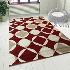 Xrugs Modern Pattern Rug Red And Cream Geometric Carpet Small Large Bedroom Lounge Mat