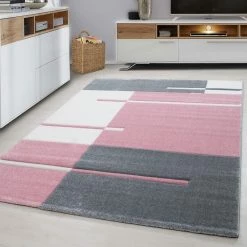 Xrugs Check Rug Modern Pink And Grey White Geometric Contour Cut Mat Room Floor Carpet