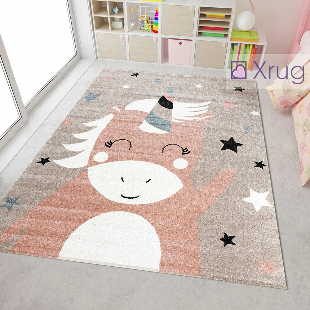 Xrugs Kids Unicorn Rug Girls Pink Beige Childrens Nursery Mat Baby Play Room Carpet 1 Xrugs Kids Unicorn Rug Girls Pink Beige Childrens Nursery Mat Baby Play Room Carpet