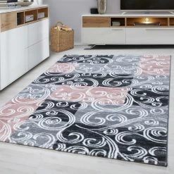 Xrugs Traditional Rug Modern Black Grey Pink Pattern Mat Dining Room Hall Check Carpet