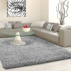 Xrugs Shaggy Rug Light Grey Modern Deep Pile Carpets Small Large Round Fluffy Area Mat