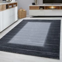 Xrugs Modern Grey Rug Small X Large Border Design Carpet Living Room Hallway Mats New