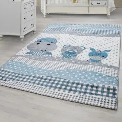 Xrugs Kids Animal Rug Grey Blue White Baby Nursery Carpet Childrens Bedroom Floor Mats