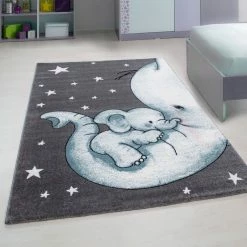 Xrug Kids Animal Rug Grey Blue Elephant Nursery Mat Childrens Star Bedroom Carpet New