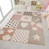 Xrugs Childrens Star Rug Grey Pink Pastel Colour Modern Kids Carpet Baby Nursery Mats