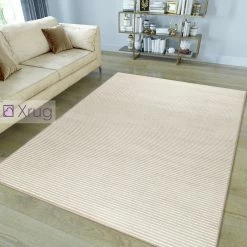 Xrugs Modern Pattern Rug Striped Beige White Microfiber Soft Pile Mat Bedroom Carpets