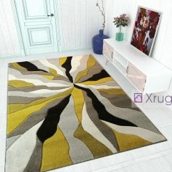 Xrugs Modern Rugs Yellow Grey Black Beige Contour Cut Patterned Floor Mat Small Large
