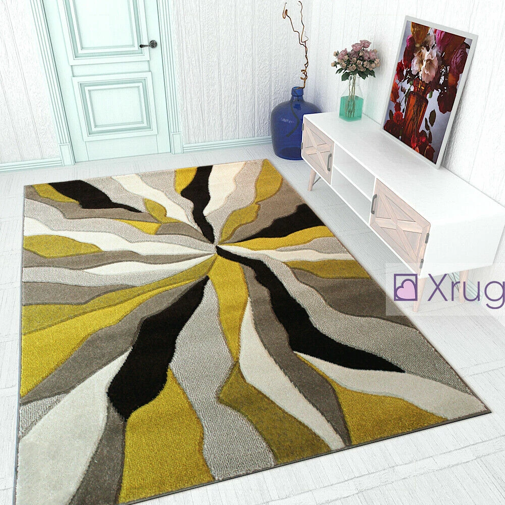 Xrugs Modern Rugs Yellow Grey Black Beige Contour Cut Patterned Floor Mat Small Large 1 Xrugs Modern Rugs Yellow Grey Black Beige Contour Cut Patterned Floor Mat Small Large