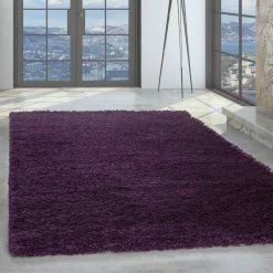 Xrugs Purple Fluffy Rug Shaggy Plain Bedroom Floor Mat Modern High Pile Round Carpets