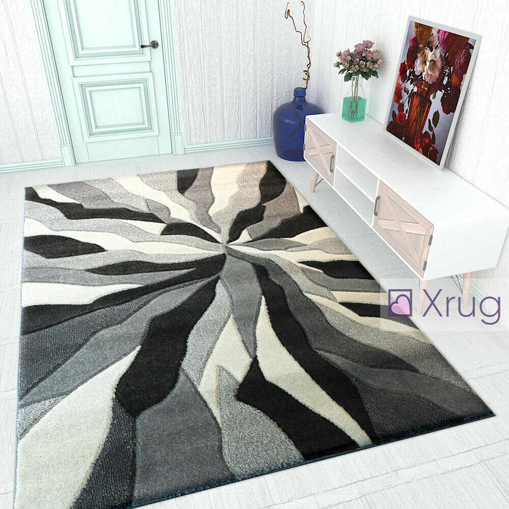 Xrugs Modern Rugs Grey Black White Contour Cut Pattern Living Room New Mat Small Large 1 Xrugs Modern Rugs Grey Black White Contour Cut Pattern Living Room New Mat Small Large