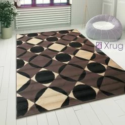 Xrugs Geometric Rug Chocolate Brown Black Checkered Mat Small Large Room Floor Carpets