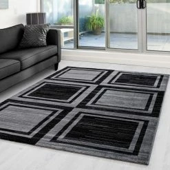 Xrugs Check Rug Modern Black And Grey Geometric Pattern Carpet Small Large Bedroom Mat