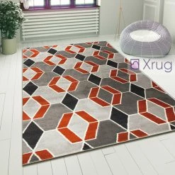 Xrugs Modern Geometric Rug Terracotta Grey Bedroom Mat Woven Diamond Pattern Carpets