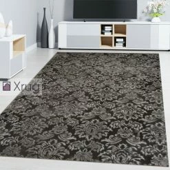 Xrugs Grey Oriental Rug Damask Floral Patterned Silver Carpet Bedroom Living Room Mat