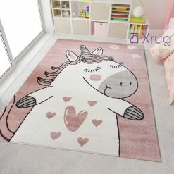 Xrugs Pink Unicorn Rug Kids Animal Baby Nursery Carpet Childrens Play Girls Room Mats