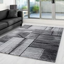 Xrugs Timber Rugs Grey Black Geometric Pattern Modern Wood Design Carpet Bedroom Hallway Pattern Mat Extra Large Small