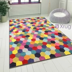 Xrugs Modern Multi Coloured Rug Large Geometric Mottled Pattern Floor Mat Bedroom Area Carpet