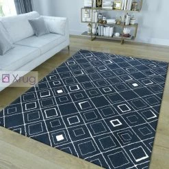 Xrugs Modern Rug Navy Blue White Soft Microfiber Check Mats Large Living Room Carpet