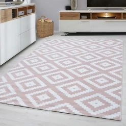 Xrugs Check Rug Modern Pink White Pattern Carpet Geometric Bedroom Floor Hallway Mats