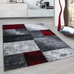 Xrugs Geometric Rug Red Black Grey Check Pattern Mat Small X Large Runner Area Carpets