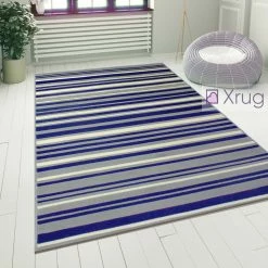 Xrugs Rug For Living Room Blue Grey Striped Pattern Carpet Small Large Modern Area Mat