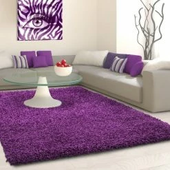 Xrugs Shaggy Rugs Purple Fluffy Deep Pile Carpet Modern Plain Bedroom Floor Lounge Mat