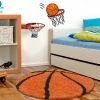 Xrug Boys Rug Orange Black Basketball Childrens Carpet Round Fluffy Kids Room Mat New
