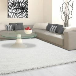 Xrugs Fluffy Rug Modern Cream Shaggy High Pile Woven Mat Small Large Round Room Carpet
