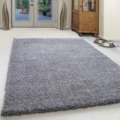 Xrugs Deep Pile Shaggy Rug Light Grey Plain Floor Carpets Small Large Round Fluffy Mat