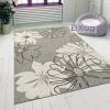 Xrugs Modern Floral Design Rug Silver Grey White Soft Low Pile Woven Floor Carpet For Living Room Or Bedroom