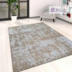 Xrugs Modern Abstract Rug Cotton Beige Mustard Cream Distressed Pattern Large Small Runner Flat Weave Mat