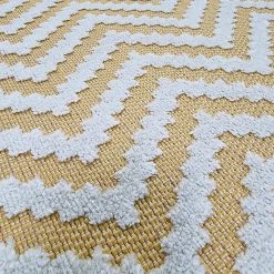 Xrug Outdoor Rug Yellow Cream Zig Zag Chevron For Decking Garden Patios Gazebo Large XL Small Woven Soft Geometric Mat Outdoor Rugs