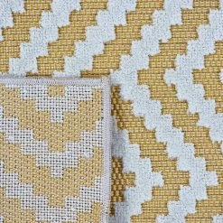 Xrug Outdoor Rug Yellow Cream Zig Zag Chevron For Decking Garden Patios Gazebo Large XL Small Woven Soft Geometric Mat Outdoor Rugs